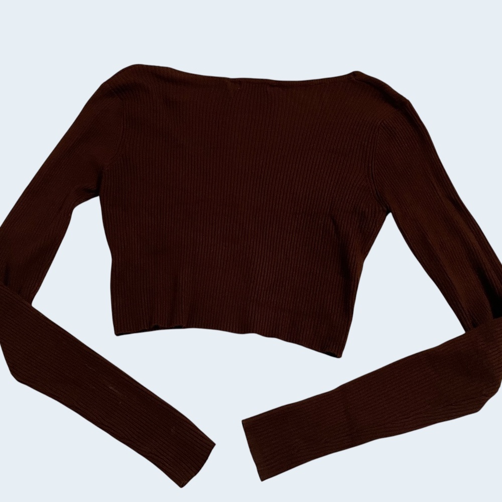 Ardene Brown Cropped Ribbed Cardigan - Picture 2 of 3